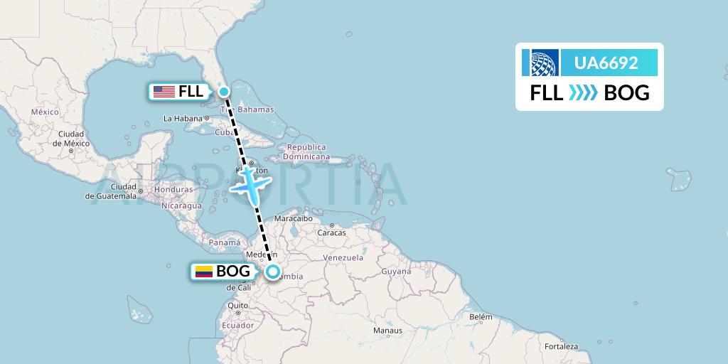 UA6692 United Airlines Flight Map: Fort Lauderdale to Bogota