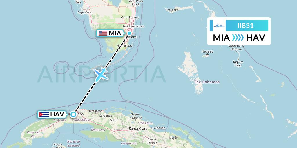 II831 IBC Airways Flight Map: Miami to Havana