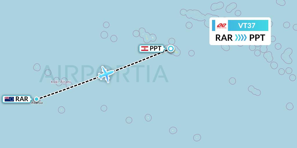VT37 Air Tahiti Flight Map: Avarua to Papeete