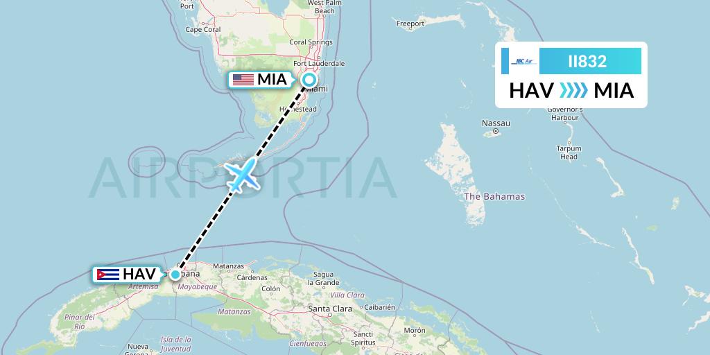 II832 IBC Airways Flight Map: Havana to Miami