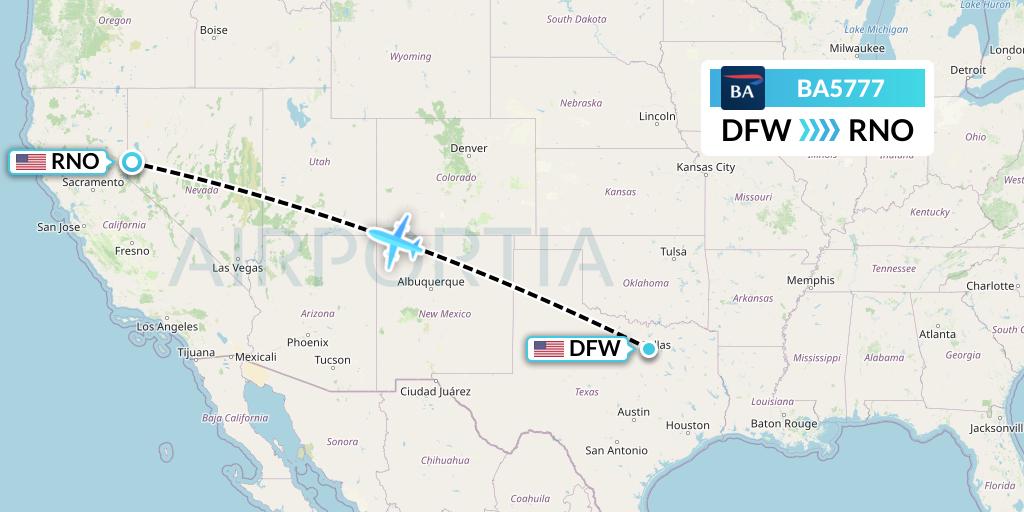 BA5777 British Airways Flight Map: Dallas to Reno