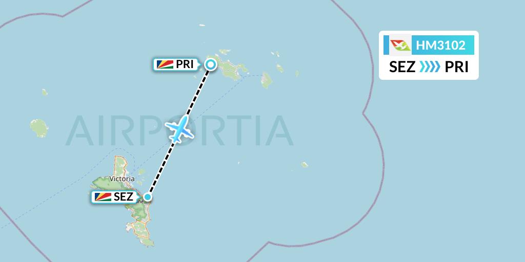 HM3102 Air Seychelles Flight Map: Victoria to Praslin Island