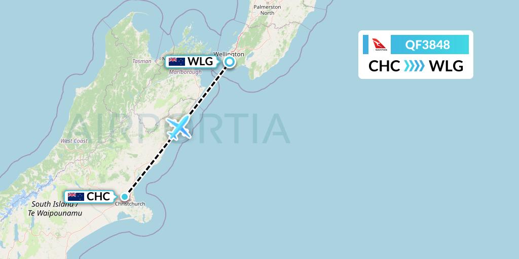 QF3848 Qantas Flight Map: Christchurch to Wellington