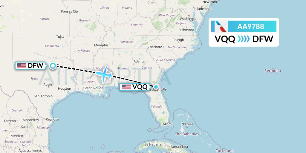 AA9788 American Airlines Flight Map: Jacksonville to Dallas