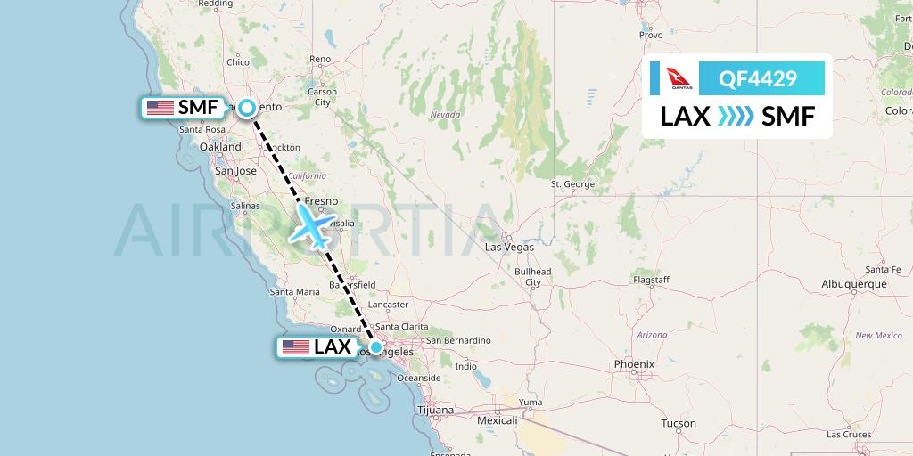QF4429 Qantas Flight Map: Los Angeles to Sacramento