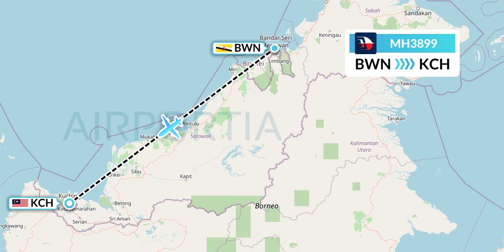 MH3899 Malaysia Airlines Flight Map: Brunei to Kuching