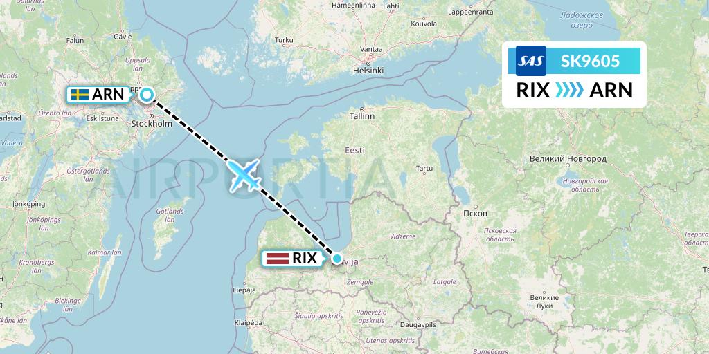 SK9605 SAS Flight Map: Riga to Stockholm