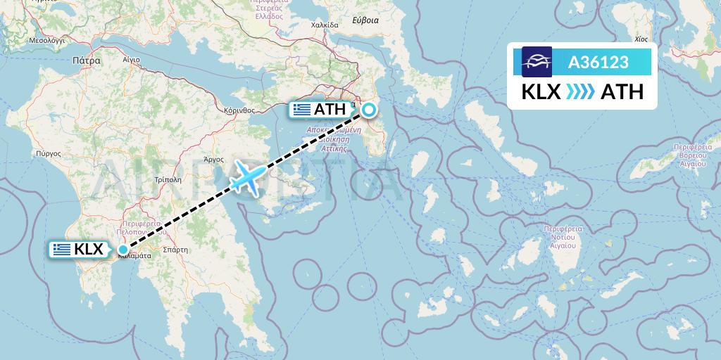 A36123 Aegean Airlines Flight Map: Kalamata to Athens