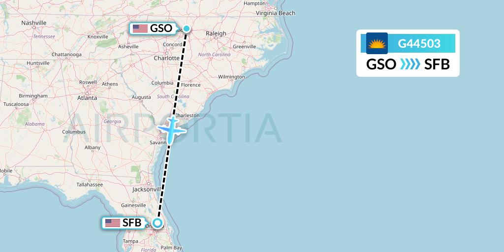 G44503 Allegiant Air Flight Map: Greensboro to Orlando