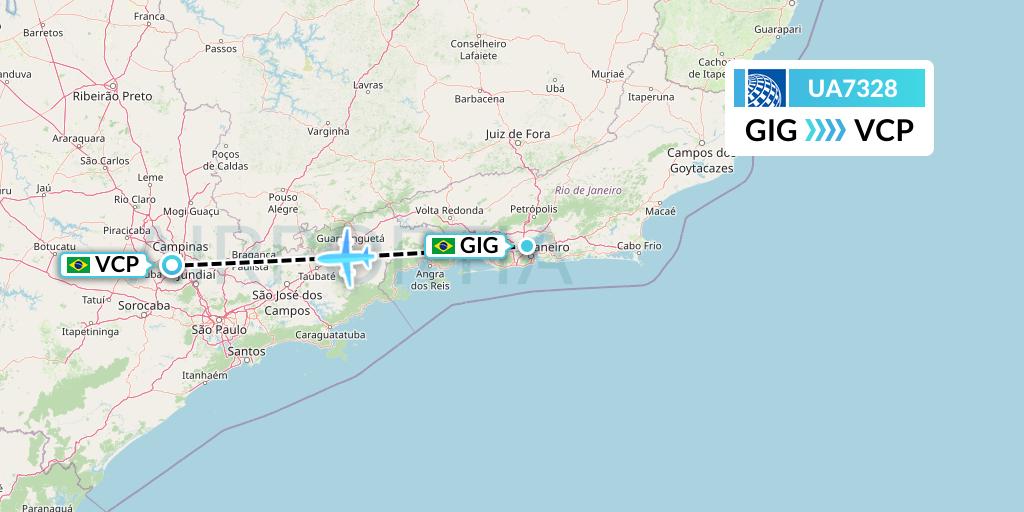 UA7328 United Airlines Flight Map: Rio de Janeiro to Campinas