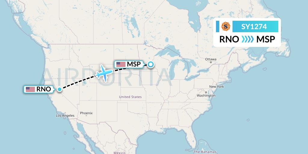 SY1274 Sun Country Airlines Flight Map: Reno to Minneapolis