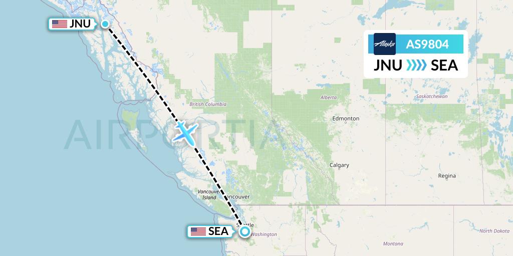 AS9804 Alaska Airlines Flight Map: Juneau to Seattle