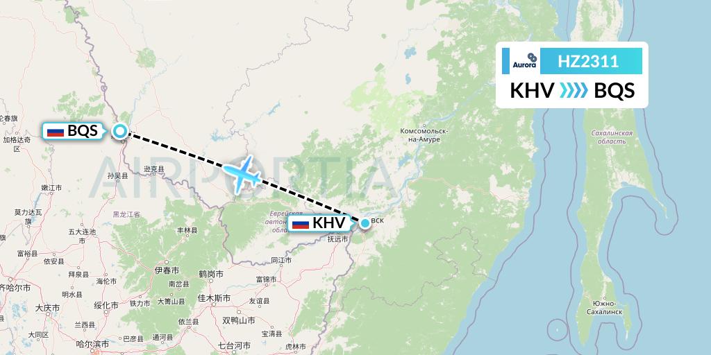 HZ2311 Aurora Flight Map: Khabarovsk to Blagoveshchensk