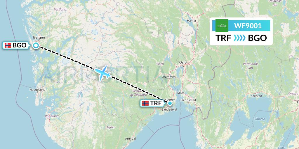 WF9001 Wideroe Flight Map: Oslo to Bergen