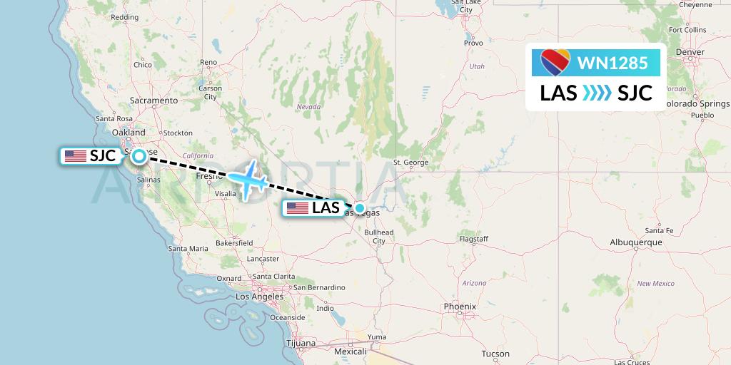 WN1285 Southwest Airlines Flight Map: Las Vegas to San Jose