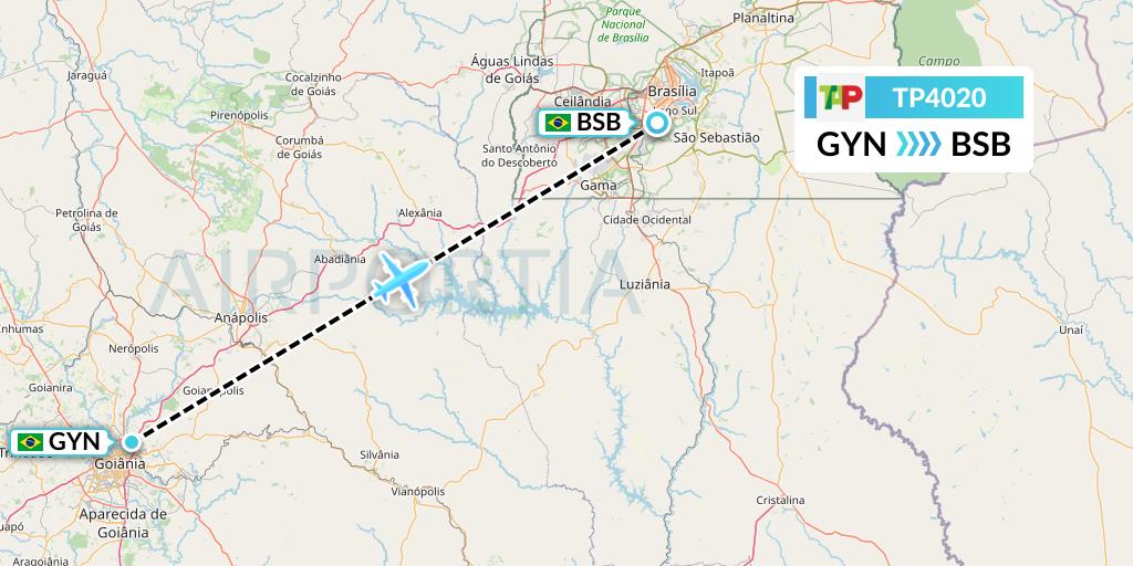 TP4020 TAP Portugal Flight Map: Goiania to Brasilia