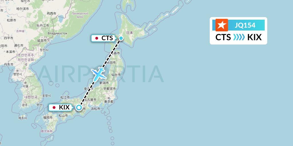 JQ154 Jetstar Airways Flight Map: Sapporo to Osaka