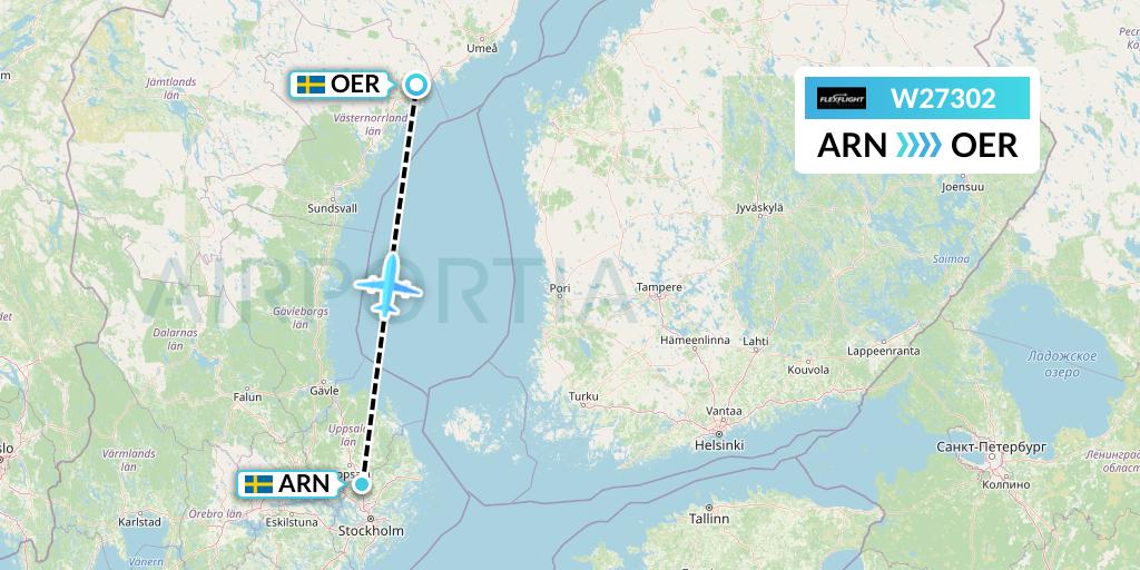 W27302 Flex Flight Flight Map: Stockholm to Ornskoldsvik
