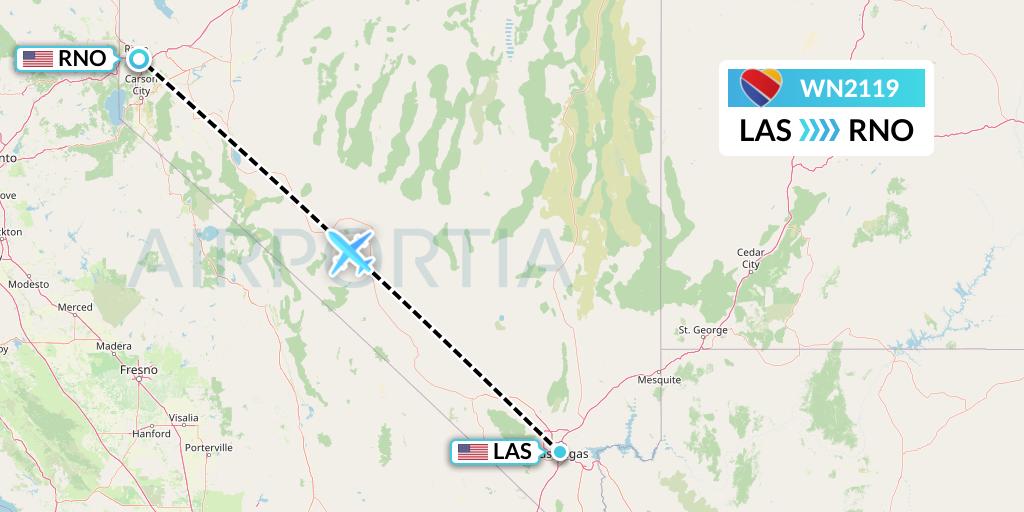 WN2119 Southwest Airlines Flight Map: Las Vegas to Reno