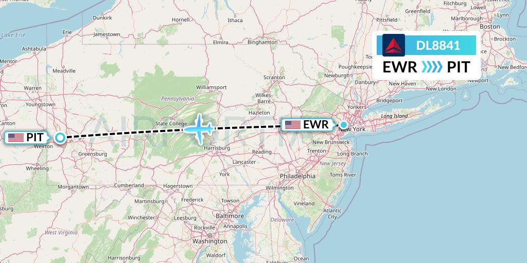 DL8841 Delta Air Lines Flight Map: New York to Pittsburgh