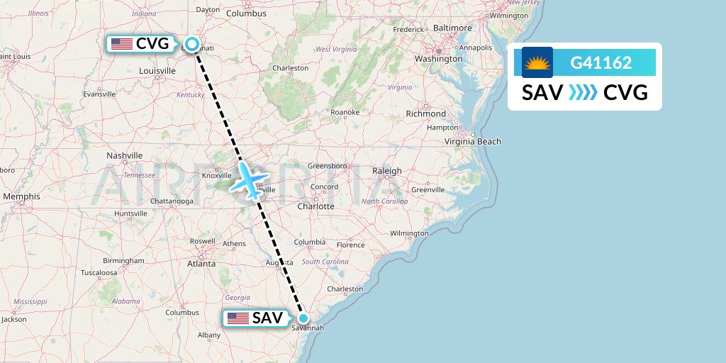 G41162 Allegiant Air Flight Map: Savannah to Cincinnati