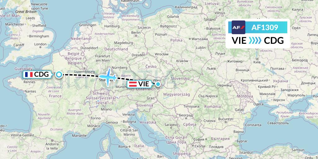 AF1309 Air France Flight Map: Vienna to Paris