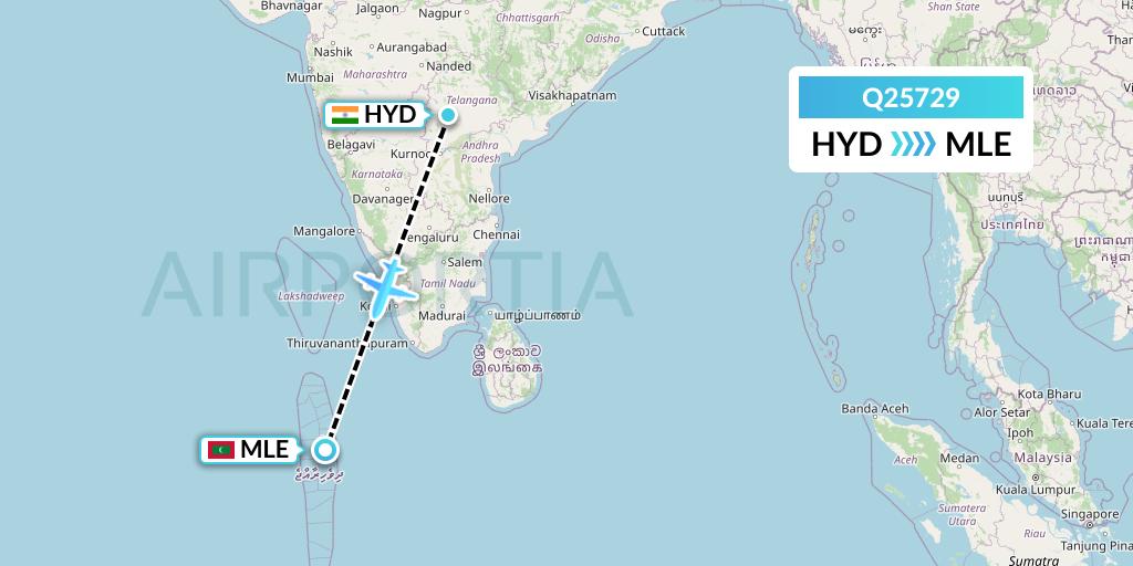 Q25729 Maldivian Flight Map: Hyderabad to Male