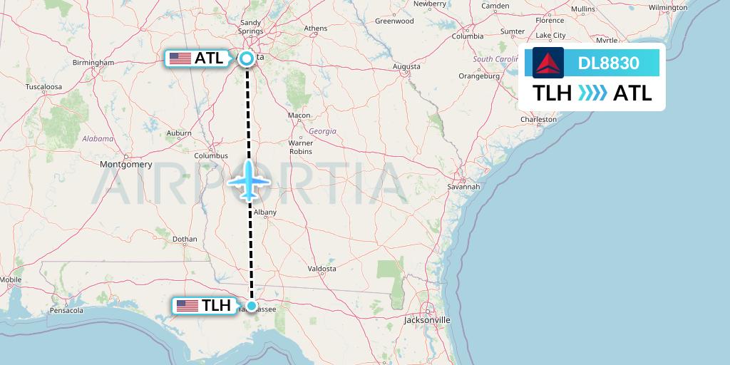 DL8830 Delta Air Lines Flight Map: Tallahassee to Atlanta