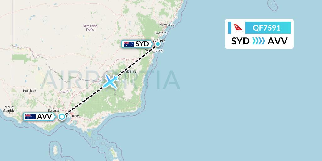 QF7591 Qantas Flight Map: Sydney to Melbourne