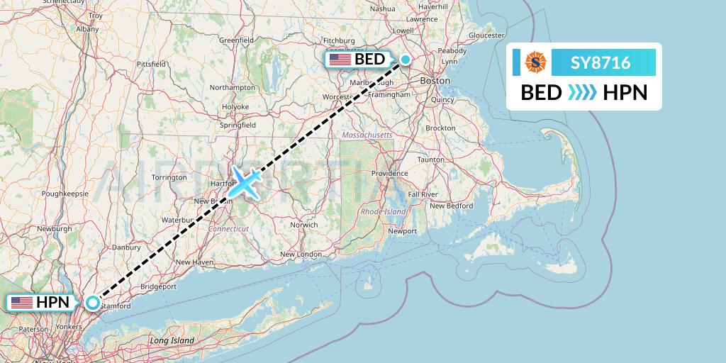SY8716 Sun Country Airlines Flight Map: Bedford to White Plains