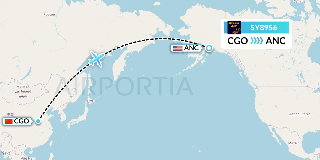 5Y8956 Atlas Air Flight Map: Zhengzhou to Anchorage