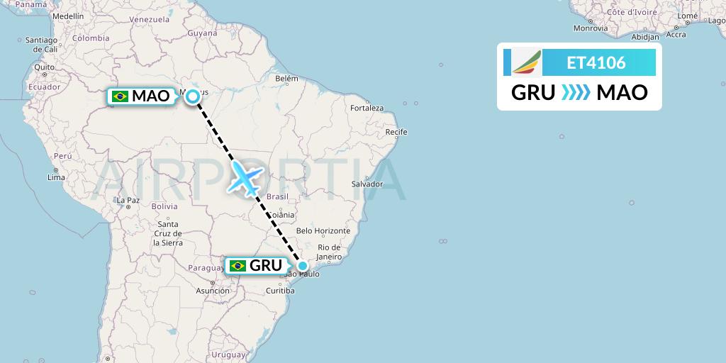 ET4106 Ethiopian Airlines Flight Map: Sao Paulo to Manaus