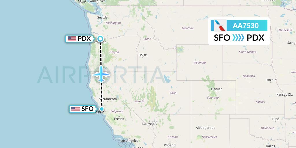 AA7530 American Airlines Flight Map: San Francisco to Portland