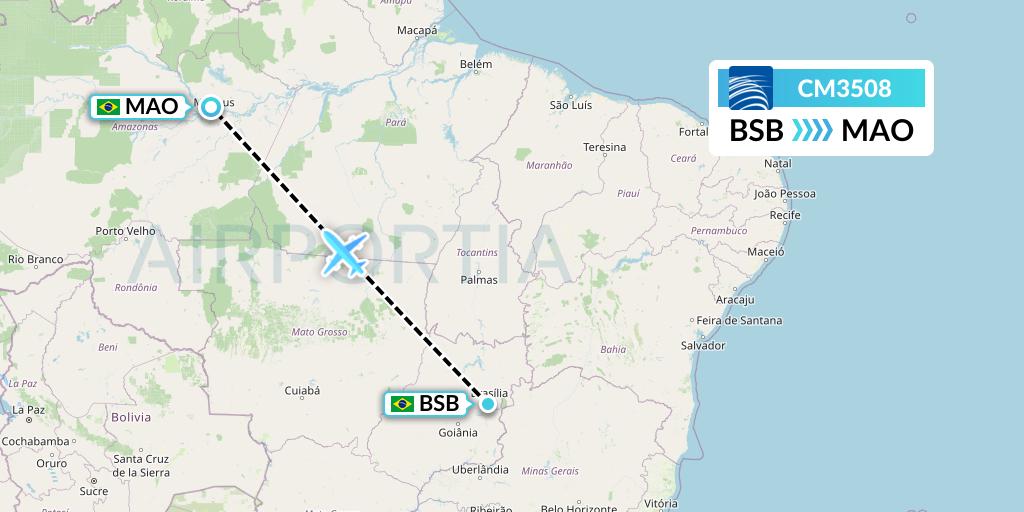 CM3508 Copa Airlines Flight Map: Brasilia to Manaus