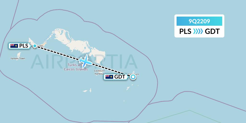 9Q2209 Caicos Express Airways Flight Map: Providenciales to Cockburn Town