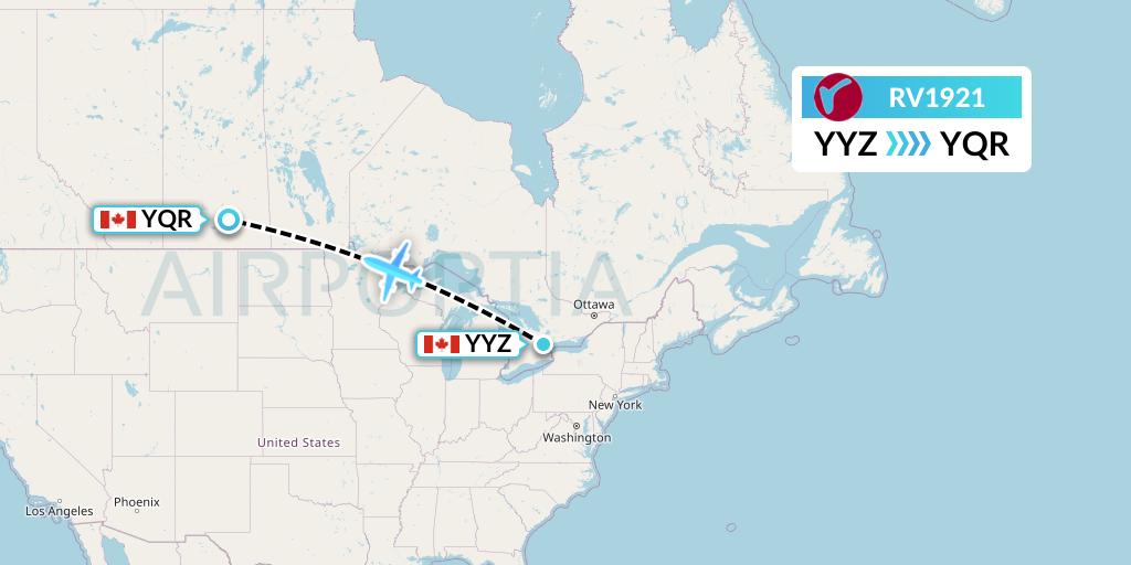 RV1921 Air Canada Rouge Flight Map: Toronto to Regina