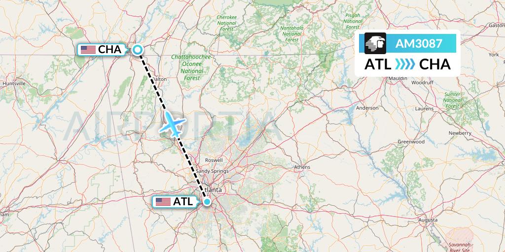 AM3087 Aeromexico Flight Map: Atlanta to Chattanooga