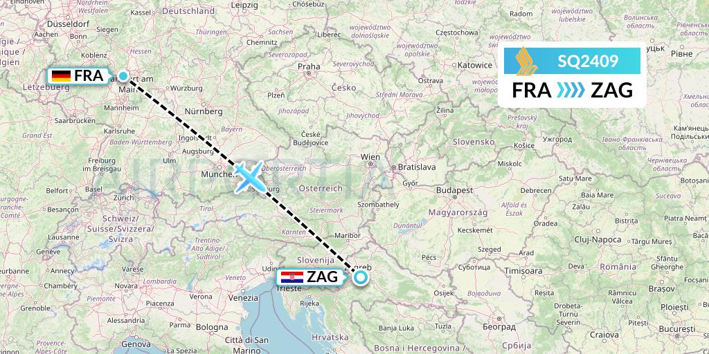 SQ2409 Singapore Airlines Flight Map: Frankfurt to Zagreb