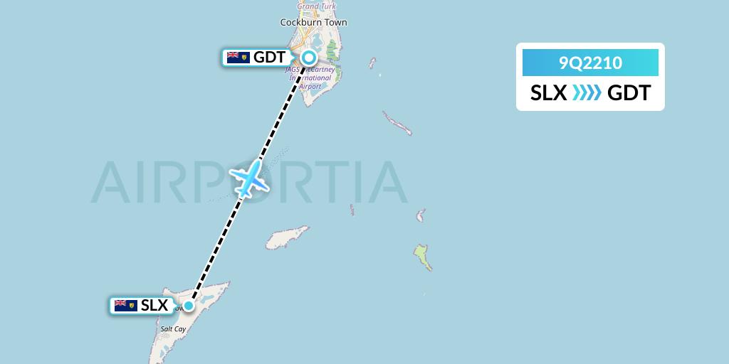 9Q2210 Caicos Express Airways Flight Map: Salt Cay to Cockburn Town