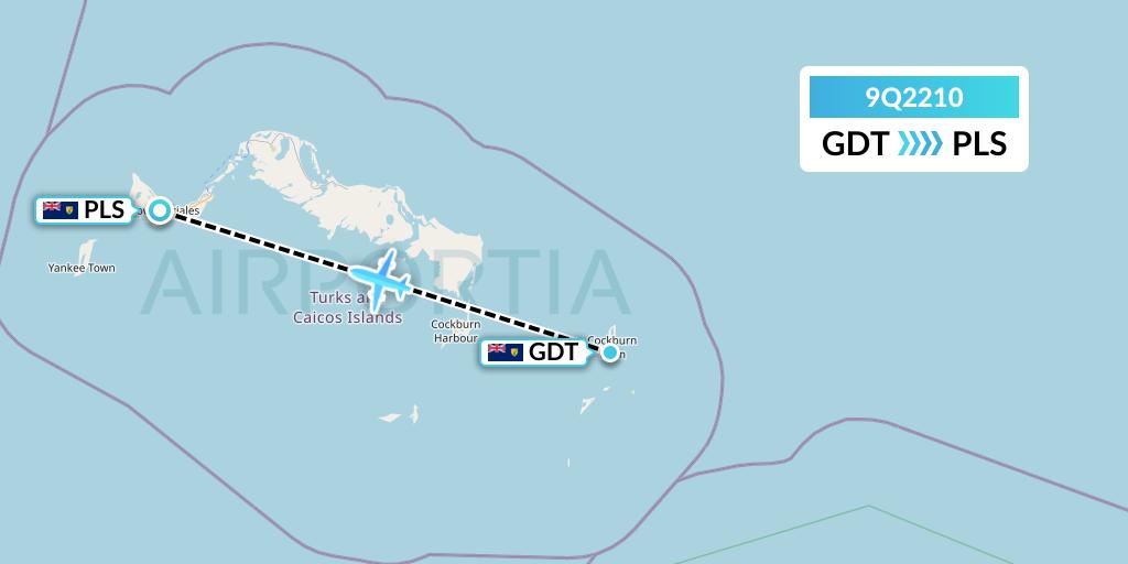 9Q2210 Caicos Express Airways Flight Map: Cockburn Town to Providenciales