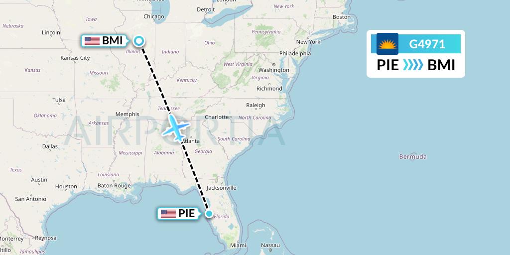 G4971 Allegiant Air Flight Map: St. Petersburg to Bloomington