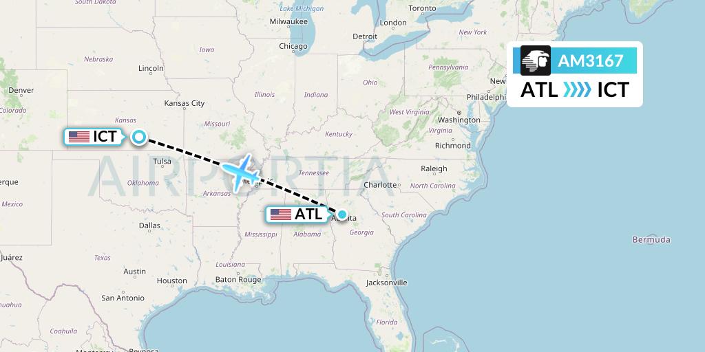 AM3167 Aeromexico Flight Map: Atlanta to Wichita