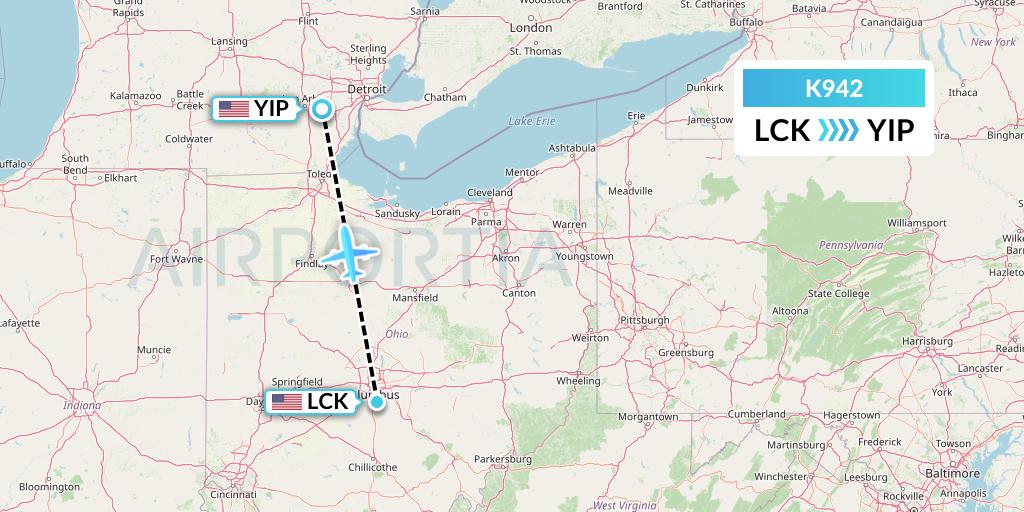K942 Kalitta Charters Flight Map: Columbus to Detroit