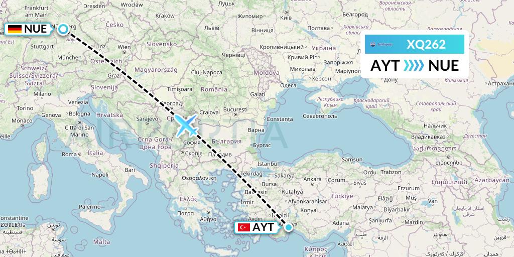 XQ262 SunExpress Flight Map: Antalya to Nurnberg