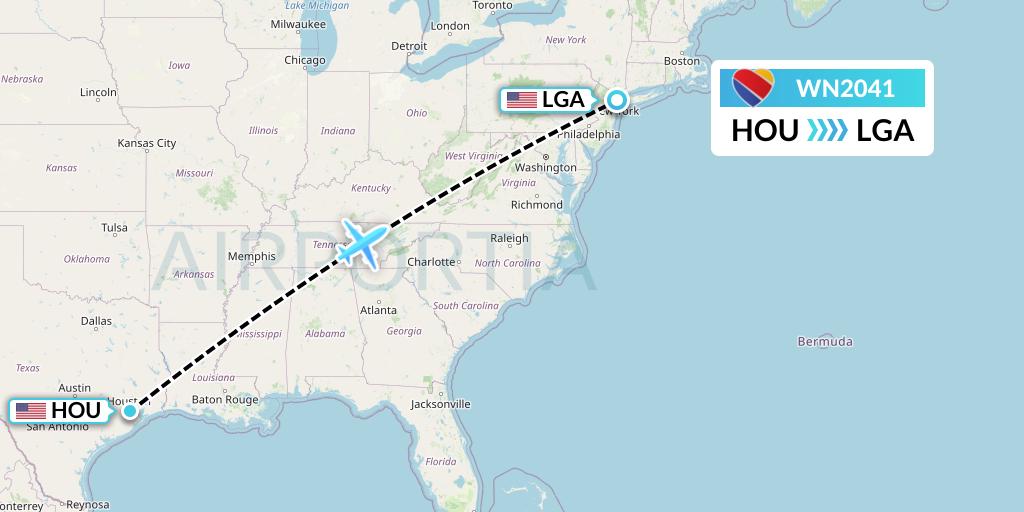 WN2041 Southwest Airlines Flight Map: Houston to New York