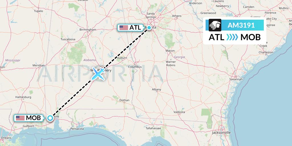 AM3191 Aeromexico Flight Map: Atlanta to Mobile