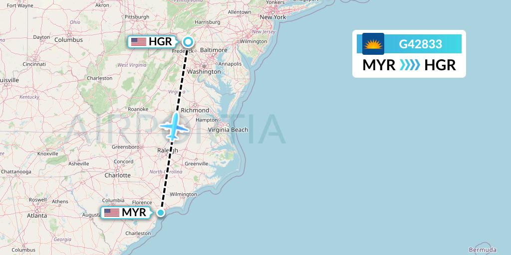 G42833 Allegiant Air Flight Map: Myrtle Beach to Hagerstown