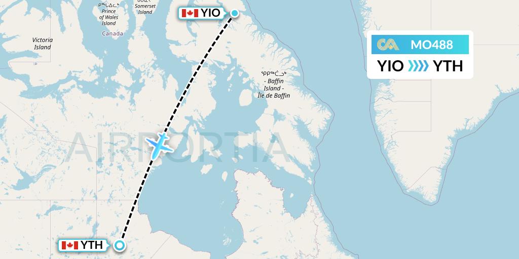 MO488 Calm Air Flight Map: Pond Inlet to Thompson