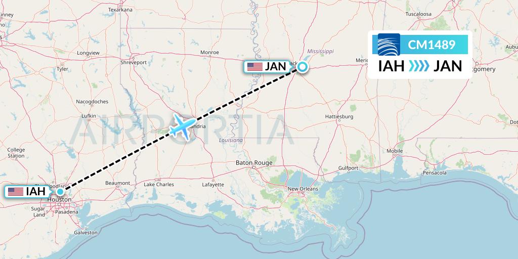 CM1489 Copa Airlines Flight Map: Houston to Jackson