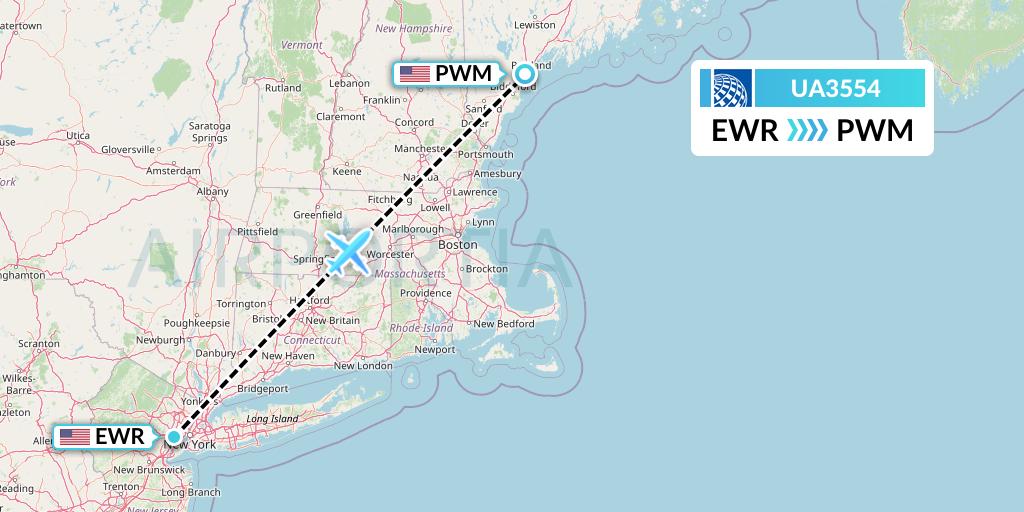 UA3554 United Airlines Flight Map: New York to Portland